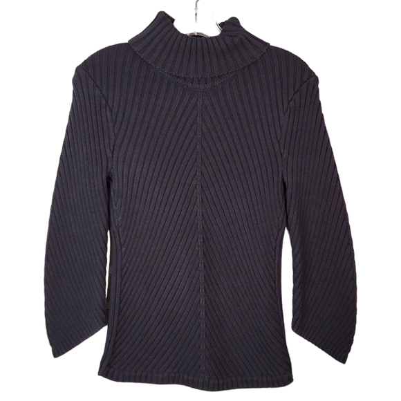 J. Crew 100% Cotton 3/4 Length Sleeve Flirty Spring Turtle Neck Coal Sweater M - Picture 2 of 12